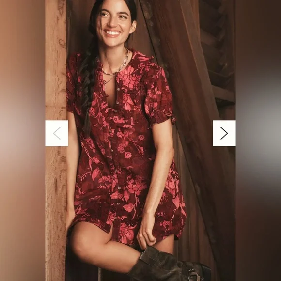 Pilcro corduroy button down Peter Pan collar short sleeve Keira pink dress S - Picture 2 of 11